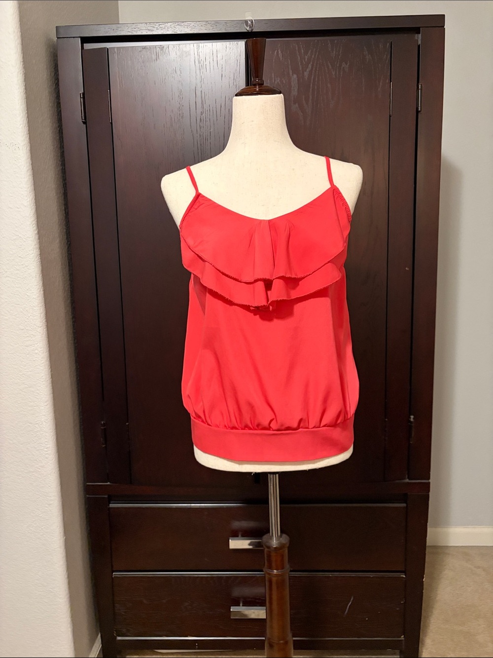 Orange/Red Ruffled Spaghetti Strap Women's Top